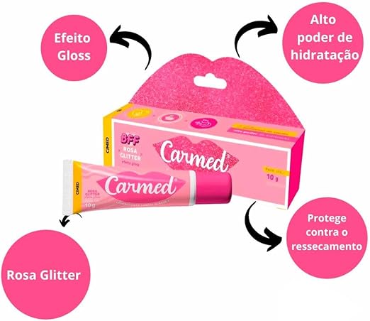 Kit 3 Unidades Hidratante Labial Carmed Bff Rosa Glitter 10g - Imagem 3