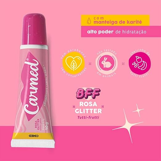 Kit 3 Unidades Hidratante Labial Carmed Bff Rosa Glitter 10g - Imagem 5